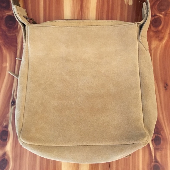 Minnetonka Camel Suede Fringe Mid-Size Crossbody Bag with Bronze Medallions - Picture 8 of 15